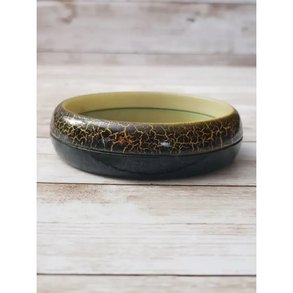 Vintage Bracelet / Bangle Two Tone Dark Green & Crackle Pattern